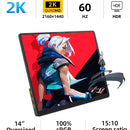 ZSUS Monitor Portátil 14” 2K (2160×1440, 60Hz) – Pantalla Externa para PC, Laptop, Xbox, PS4/PS5, Switch y Móvil