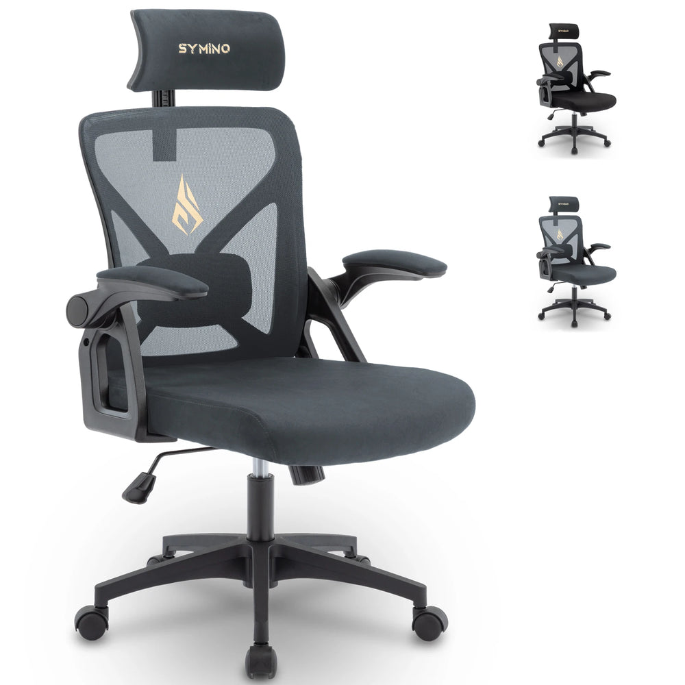 Symino Silla De Oficina  Con Reposacabezas Ajustable, Reposabrazos, Soporte Lumbar, Silla De Oficina Ergonómica, Función Basculante Giratoria