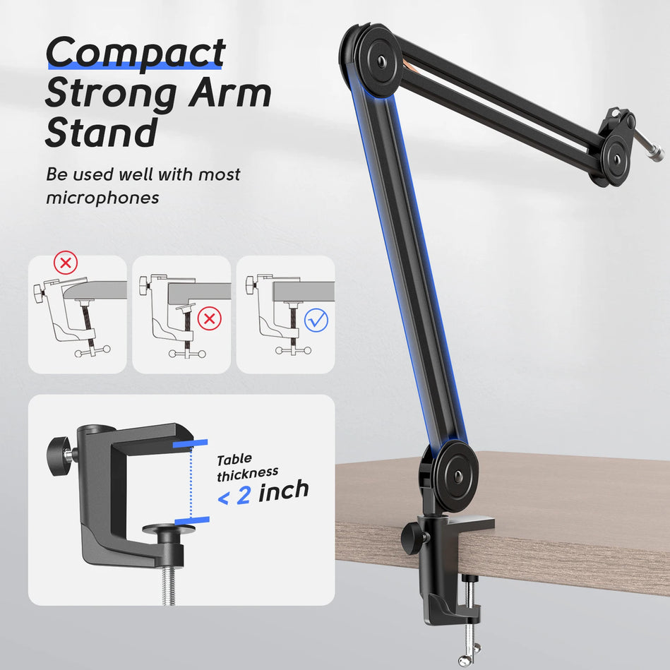 Fifine Soporte De Brazo De Micrófono Ajustable, Brazo De Alta Resistencia, Tijera De Suspensión, Para Grabación De Podcasting