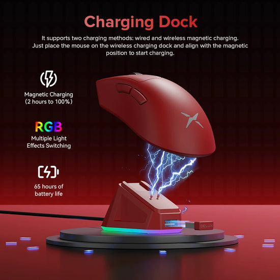 Delux M900 PRO - Ratón Inalámbrico Para Juegos , Ergonómico, 8K, Velocidad De Orolling PAW3395 BK3633