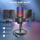 FIFINE A8 - Micrófono USB Para Grabar Y Transmitir, Salida De Auriculares Y Botón De Silencio Táctil, Micrófono Con 3 Modos RGB