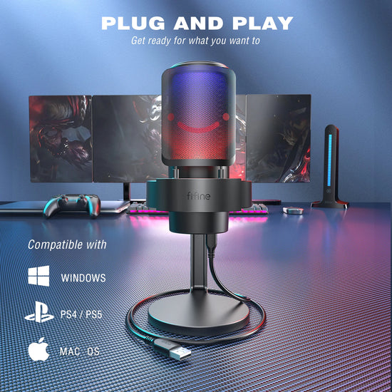 FIFINE A8 - Micrófono USB Para Grabar Y Transmitir, Salida De Auriculares Y Botón De Silencio Táctil, Micrófono Con 3 Modos RGB