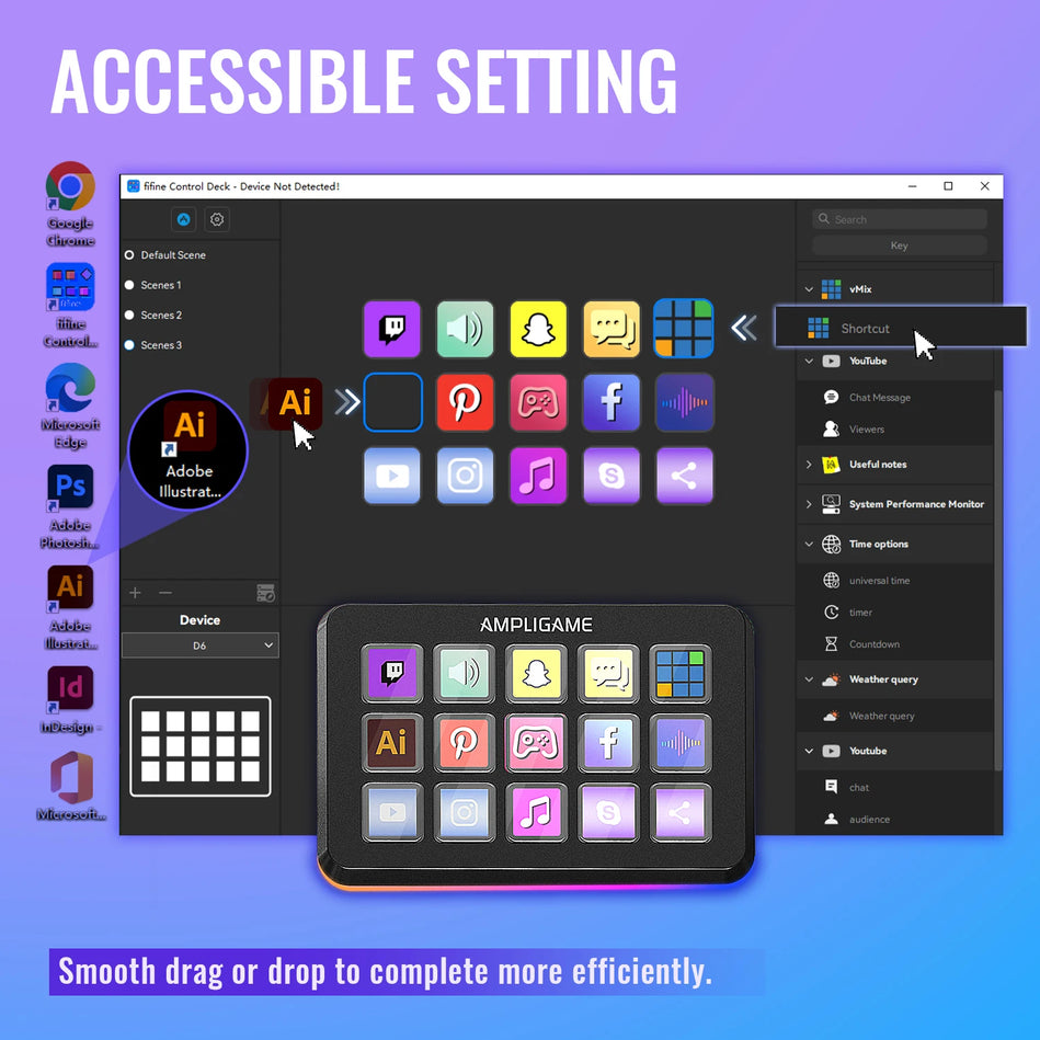 FIFINE Ampligame D6 Con 15 Botones Macro Personalizables, Macros Personalizados Para Obs/Twitch/Youtube/Vk