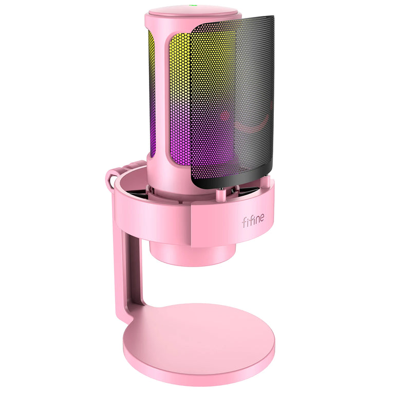 FIFINE A8 - Micrófono USB Para Grabar Y Transmitir, Salida De Auriculares Y Botón De Silencio Táctil, Micrófono Con 3 Modos RGB