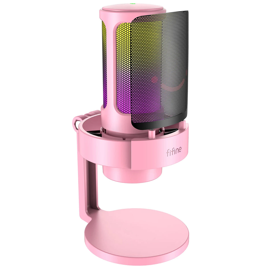 FIFINE A8 - Micrófono USB Para Grabar Y Transmitir, Salida De Auriculares Y Botón De Silencio Táctil, Micrófono Con 3 Modos RGB