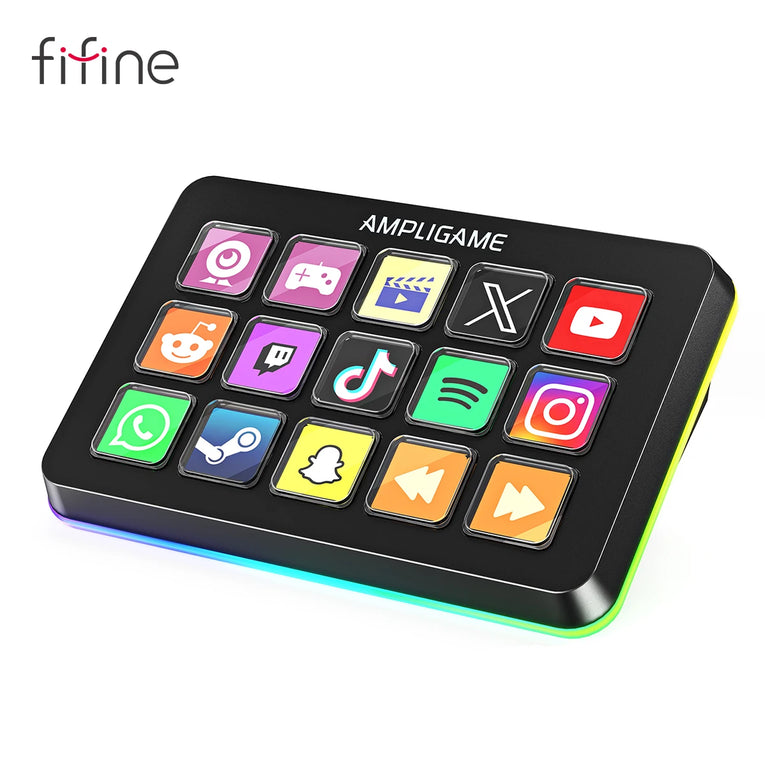 FIFINE Ampligame D6 Con 15 Botones Macro Personalizables, Macros Personalizados Para Obs/Twitch/Youtube/Vk
