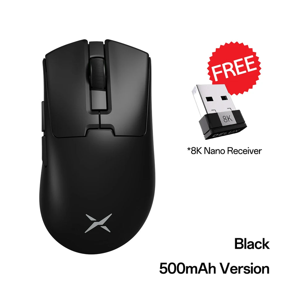 Delux M900Mini PRO - Ratón Inalámbrico Gaming  Ergonómico, Ultraligero, 40G, PAW3395, 8K Hz, Para Manos Medianas a Pequeñas