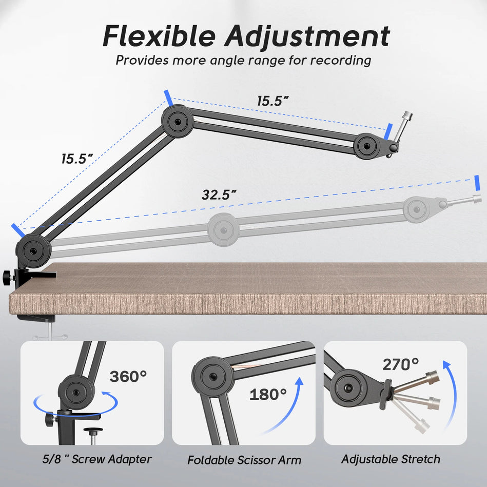 Fifine Soporte De Brazo De Micrófono Ajustable, Brazo De Alta Resistencia, Tijera De Suspensión, Para Grabación De Podcasting