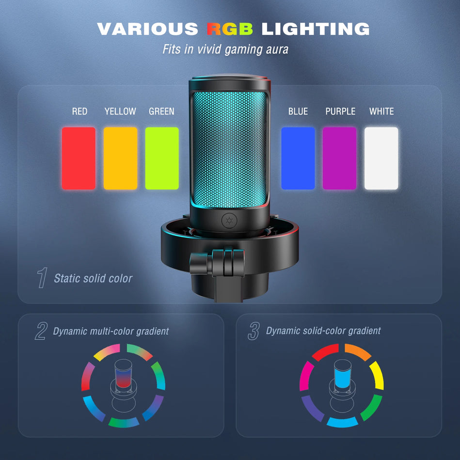 FIFINE A8 - Micrófono USB Para Grabar Y Transmitir, Salida De Auriculares Y Botón De Silencio Táctil, Micrófono Con 3 Modos RGB