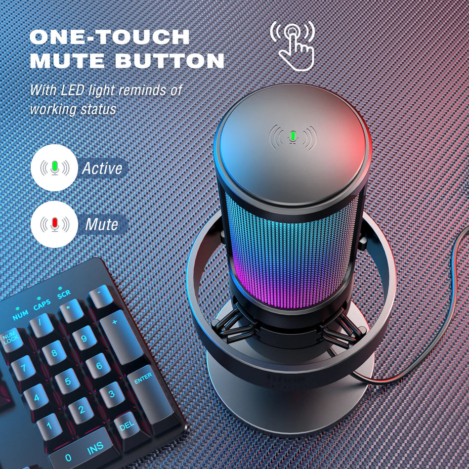 FIFINE A8 - Micrófono USB Para Grabar Y Transmitir, Salida De Auriculares Y Botón De Silencio Táctil, Micrófono Con 3 Modos RGB