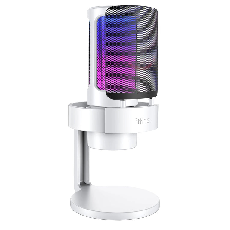 FIFINE A8 - Micrófono USB Para Grabar Y Transmitir, Salida De Auriculares Y Botón De Silencio Táctil, Micrófono Con 3 Modos RGB