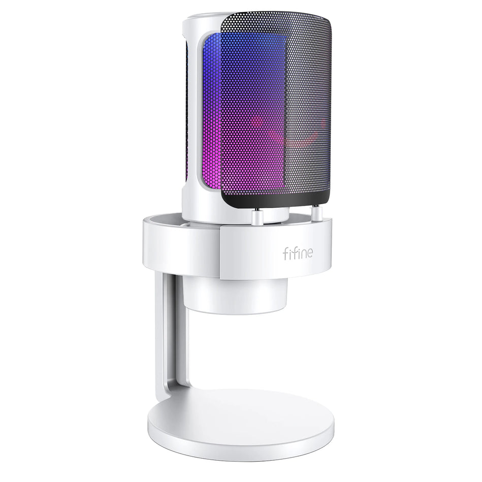 FIFINE A8 - Micrófono USB Para Grabar Y Transmitir, Salida De Auriculares Y Botón De Silencio Táctil, Micrófono Con 3 Modos RGB