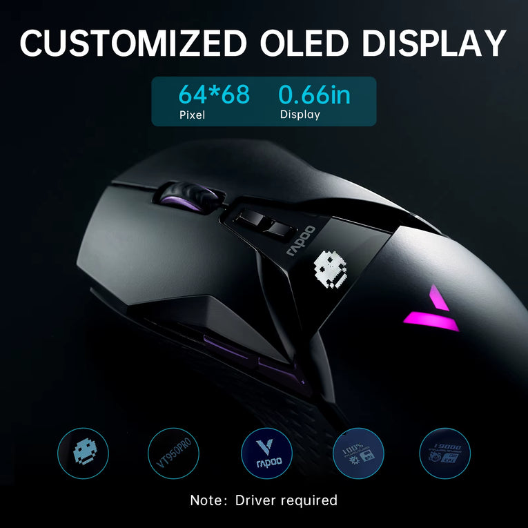 Rapoo VT950PRO Inalámbrico/Con Cable 2,4 Ghz Ergonómico Óptico 26000DPI RGB Ratón Para Juegos PAW3395 Sensor Compatible Con Carga Inalámbrica Qi