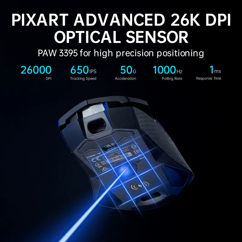 Rapoo VT950PRO Inalámbrico/Con Cable 2,4 Ghz Ergonómico Óptico 26000DPI RGB Ratón Para Juegos PAW3395 Sensor Compatible Con Carga Inalámbrica Qi