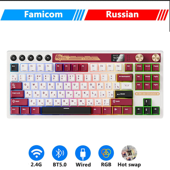 Teclado Mecánico M87 RK ROYAL KLUDGE, Inalámbrico/Bluetooth/2,4G/Usb-C, Teclado gaming Con Junta Intercambiable  Con Pantalla TFT a Color