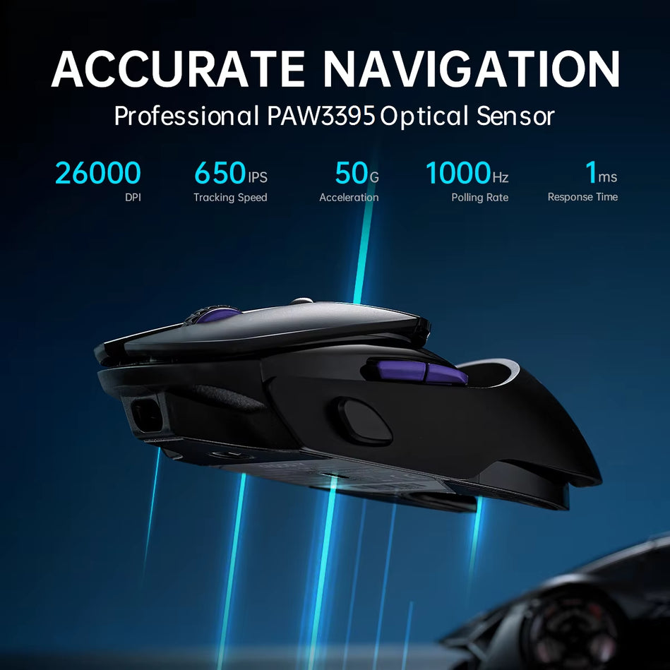Rapoo-Ratón Inalámbrico Con Cable VT960PRO Para Juegos, Dispositivo Con Sensor PAW3395, Pantalla OLED De 26000 DPI, 9 Botones Programables, Memoria a Bordo, Color Negro
