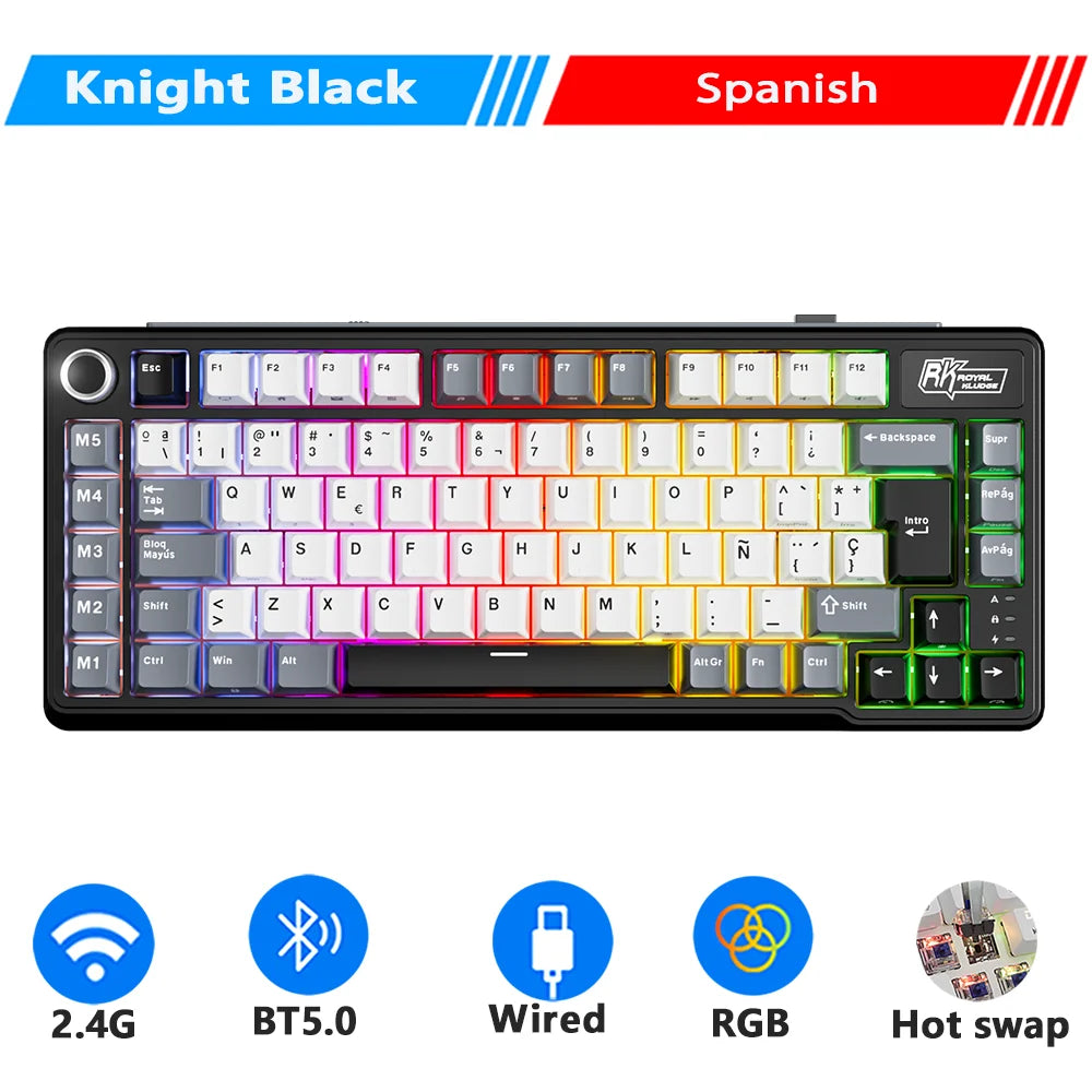 RK ROYAL KLUDGE L75 Cinco Teclas De Acceso Directo Estructura De Junta De Teclado Mecánico Personalizable Teclado gaming Con Retroiluminación RGB Trimodal