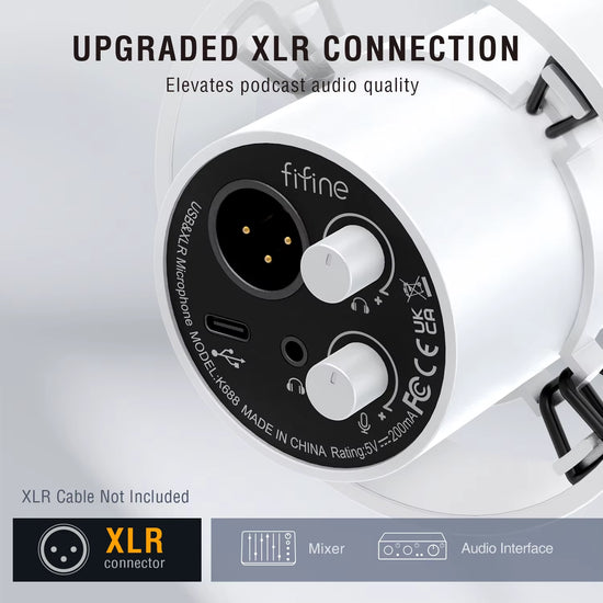 FIFINE K688 Micrófono Dinámico XLR Con Monitoreo En Tiempo Real, Transmisión USB, Con Perilla De Ganancia/Silencio Táctil
