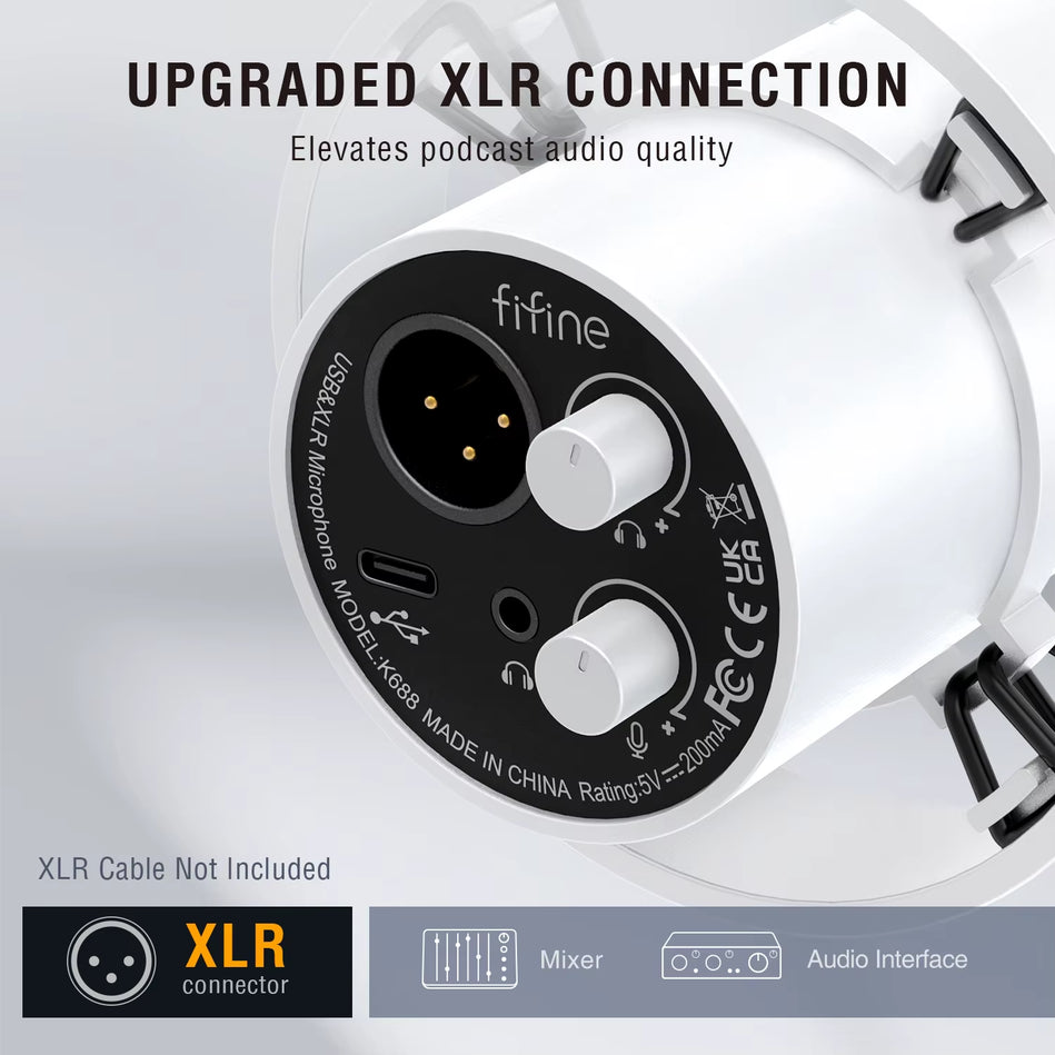 FIFINE K688 Micrófono Dinámico XLR Con Monitoreo En Tiempo Real, Transmisión USB, Con Perilla De Ganancia/Silencio Táctil