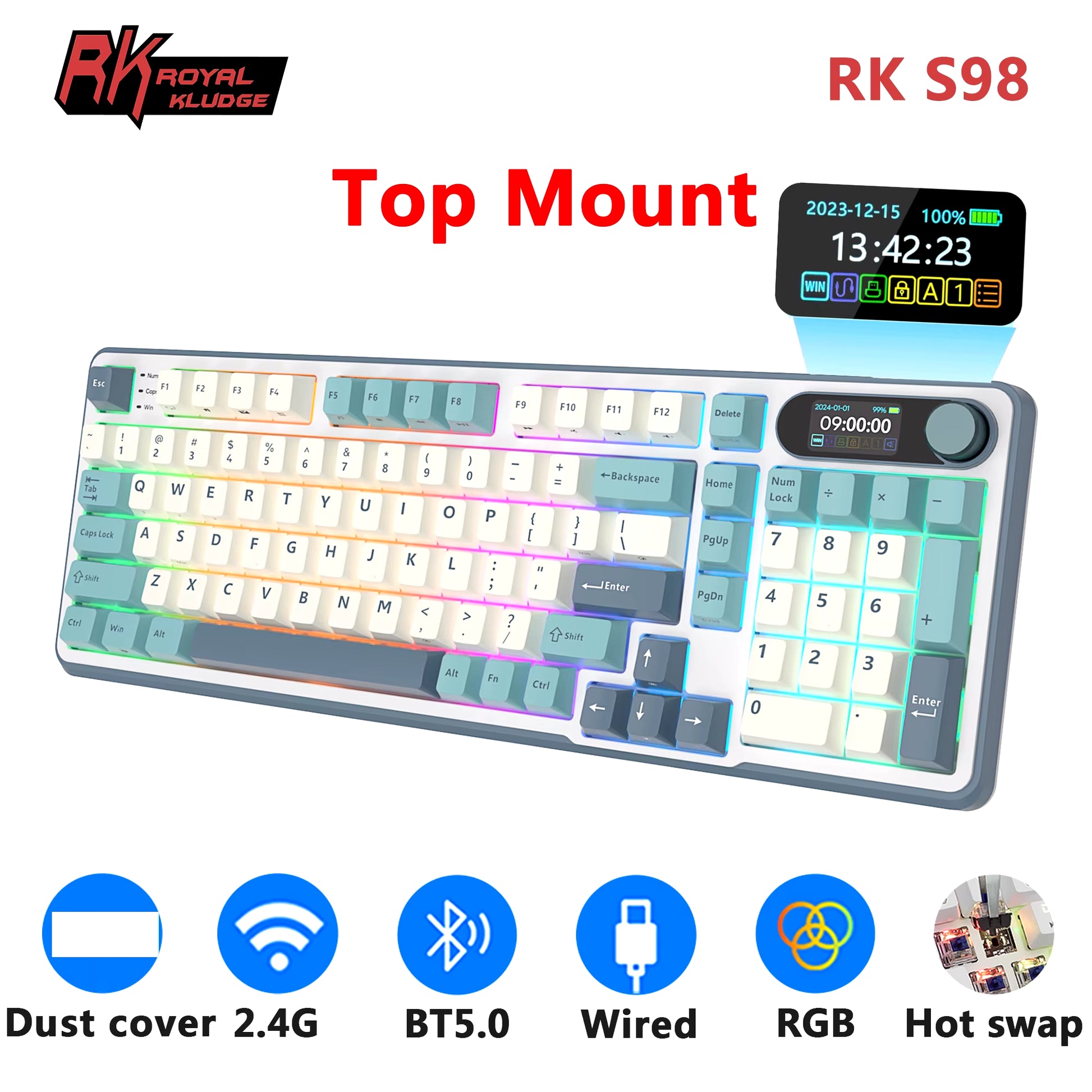 ROYAL KLUDGE S98 Mechanical Keyboard Top Mount TFT Screen 98 Keys